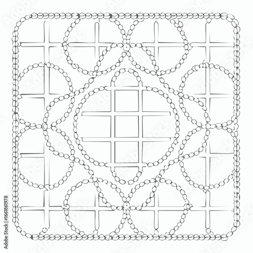 Geometric chain link pattern with square grid overlay and circular motifs vector