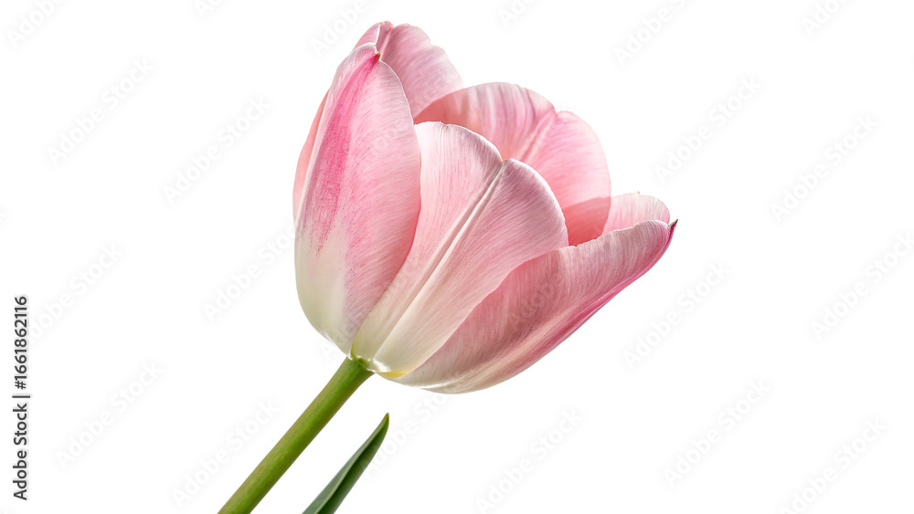 Fototapeta premium Close-up of a soft pink tulip macro isolated on transparent background 