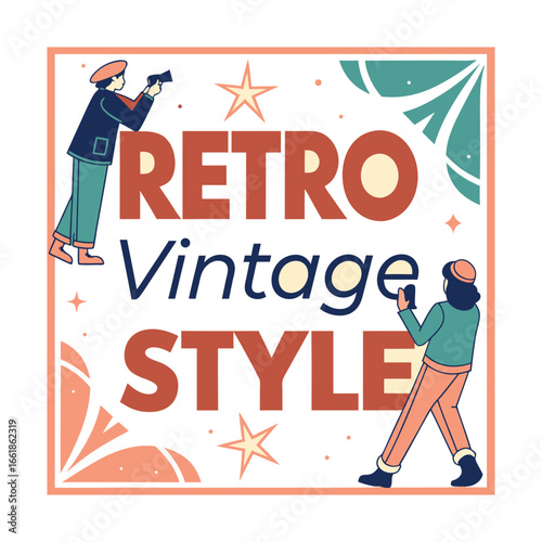 Retro Style Illustration with Man, Camera and Boombox.