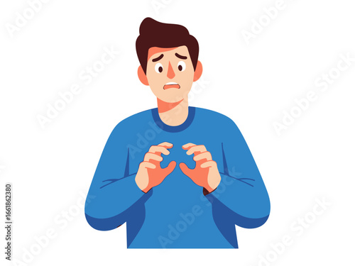Anxious Man: A man is expressing anxiousness, portrayed through a digitally illustrated pose emphasizing distress and worry.