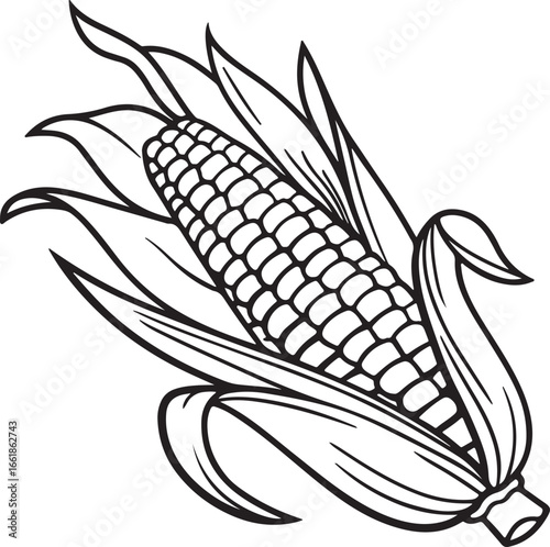 Vector art silhouette image of an ear of corn with a black outline drawing