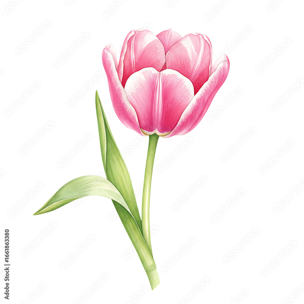 Fototapeta premium Watercolor Pink Tulip Flower Illustration Isolated on Transparent Background