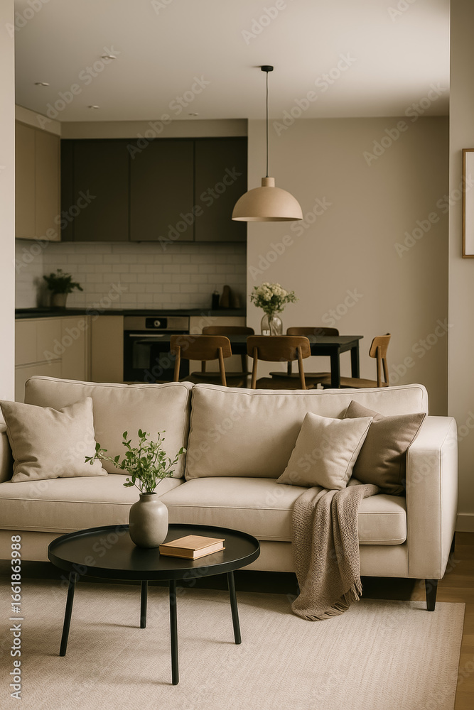 Fototapeta premium Cozy living room with modern design and natural elements
