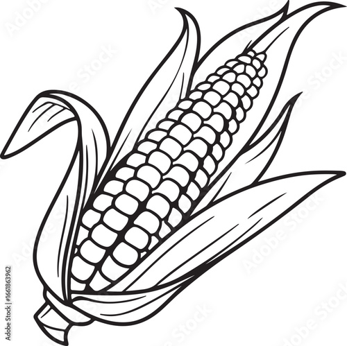 Vector art silhouette image of an ear of corn with a black outline drawing