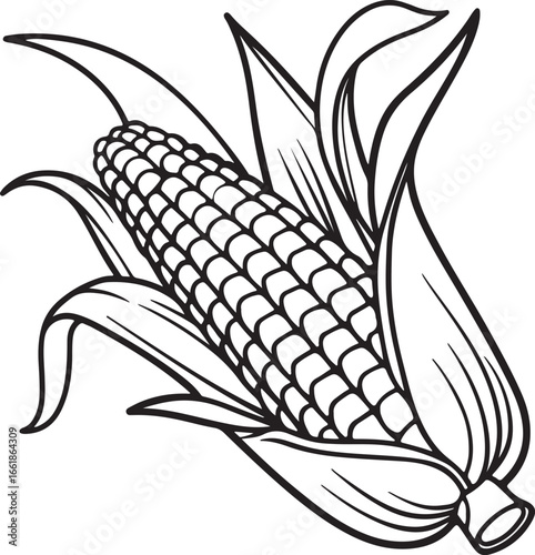 Vector art silhouette image of an ear of corn with a black outline drawing