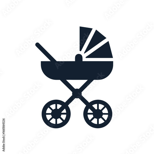 Dark blue baby carriage icon on white background stroller pram 2