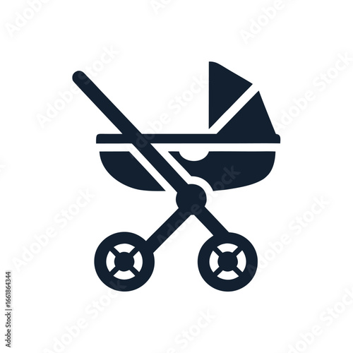 Dark blue baby carriage icon on white background stroller pram 3