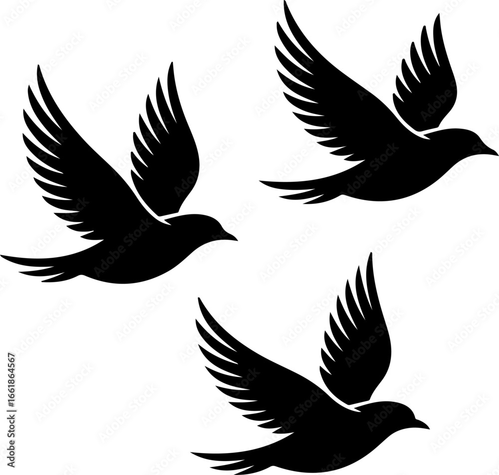 Fototapeta premium minimalist black and white illustration of birds in flight