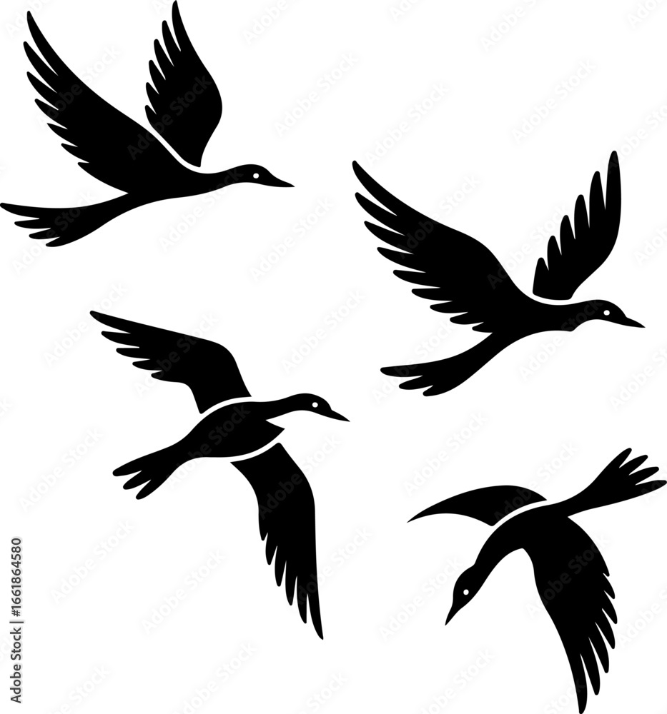 Obraz premium minimalist black and white illustration of birds in flight