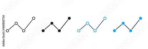 Line Graph Trend Analysis Line And Solid Icon Set. Data Visualization, Business Growth, Statistical Analysis Symbol Collection. Financial And Market Insights. Isolated Vector Illustration