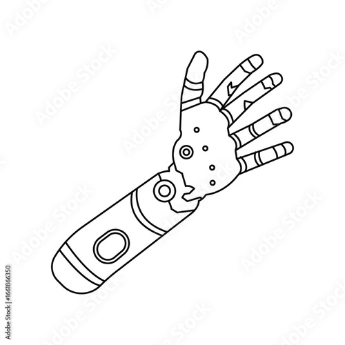 Prosthetic hand, robotic arm, artificial limb, medical device, bionic technology, human anatomy, healthcare innovation, orthopedic tool, rehabilitation icon vector illustration.