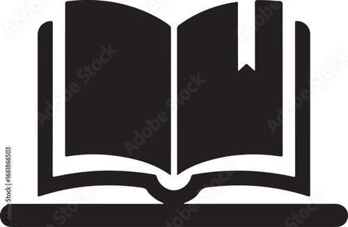 Open Book with Bookmark Black Silhouette Illustration simple