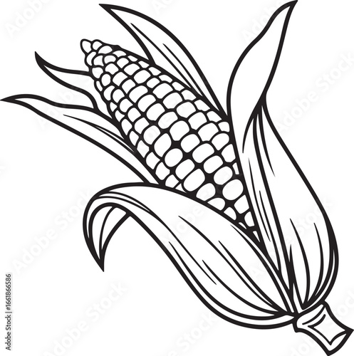 Vector art silhouette image of an ear of corn with a black outline drawing