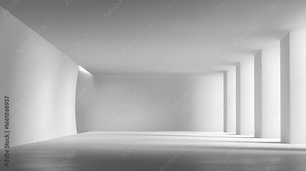 Fototapeta premium Bright white room with pillars and a curved wall