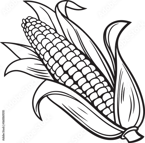 Vector art silhouette image of an ear of corn with a black outline drawing