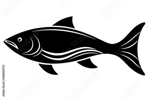Arctic char fish emblem with wave pattern on white background