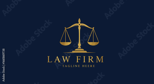 Elegant logo design featuring a balance scale symbolizing justice for a law firm on a dark background