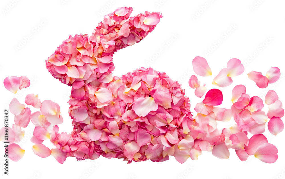 Fototapeta premium Adorable rabbit shape formed with colorful petals highlighting nature inspired design cultural tradition and joyful decorative artistry isolated on transparent background PNG