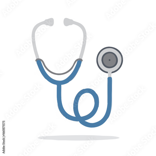 A clear, flat design Medical illustration of a classic stethoscope. This indispensable diagnostic instrument symbolizes health, patient care, and core tools used by healthcare professionals.