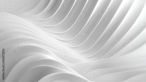 Wavy layered white 3D structure with curved parallel lines and soft diffused lighting