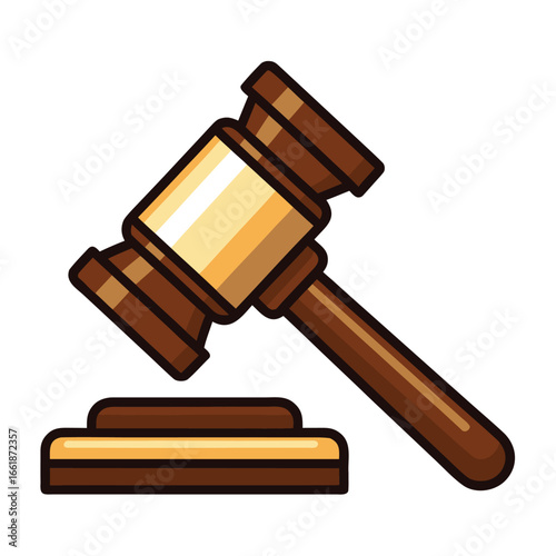 Wooden gavel and sound block illustration with brown and gold colors judge justice