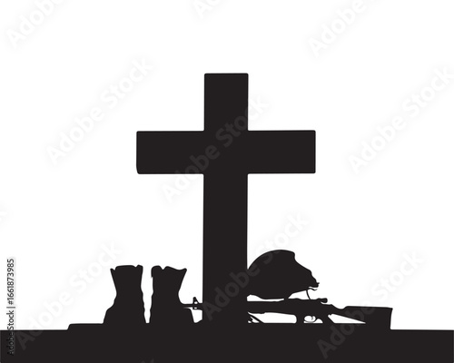 Memorial silhouette of war cross remembrance