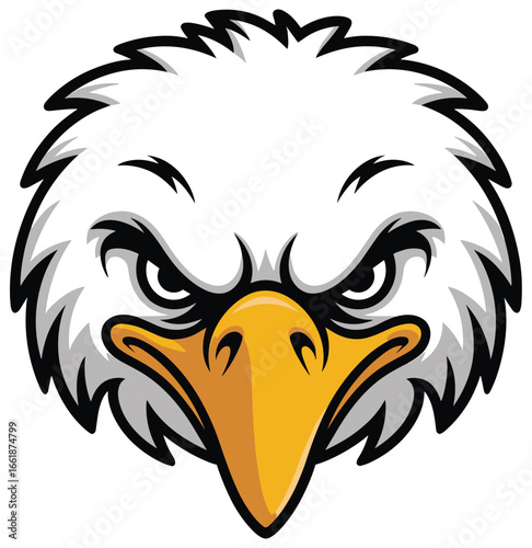 Fierce eagle head mascot with sharp beak and white feathers bird logo