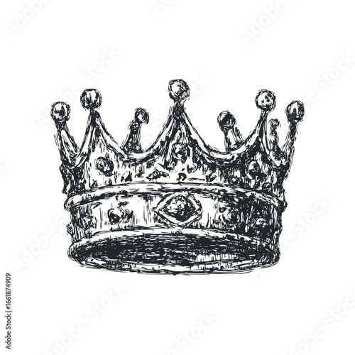 Hand drawn monochrome medieval royal crown sketch, cut out transparent
