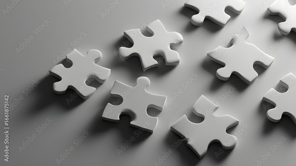 Close Up of White Puzzle Pieces on a Smooth Surface with Soft Shadows in Natural Light Close Up of White Puzzle Pieces on a Smooth Surface with Soft Shadows in Natural Light