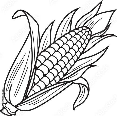 Vector art silhouette image of an ear of corn with a black outline drawing