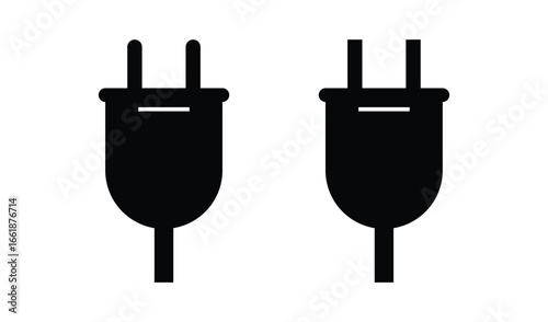 Two black electrical plugs side by side on a white background