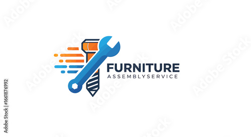 Logo design for a furniture assembly service featuring tools and fasteners with vibrant colors