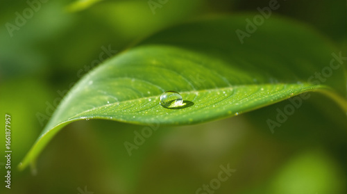Water Droplet on Green Leaf Macro Shot