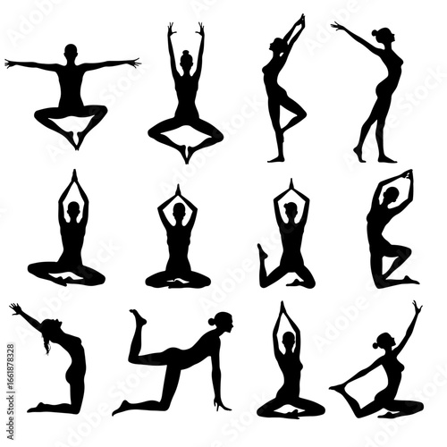 silhouettes of yoga poses