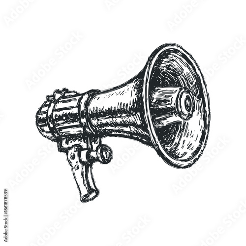 Sketch of a Vintage Megaphone on White Background