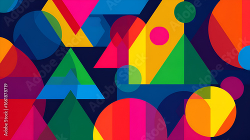 Wallpaper Mural Abstract pattern of overlapping colorful triangles and circles on a dark background Torontodigital.ca