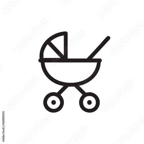 A simple line icon of a baby stroller.
