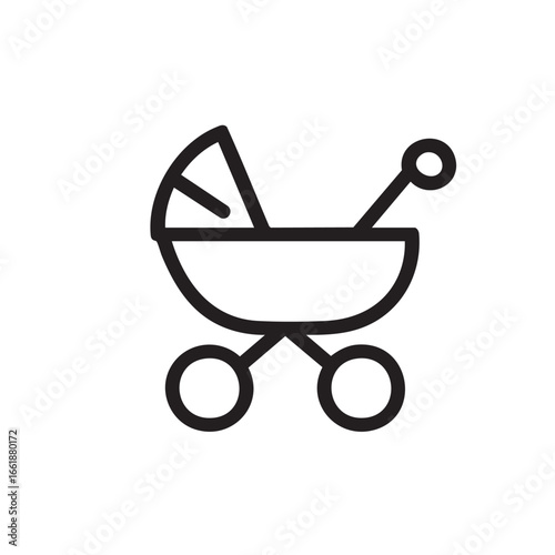 A simple line icon of a baby stroller.