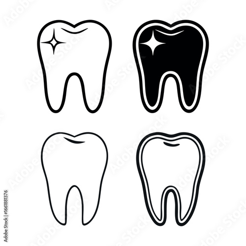 Dental health icons featuring clean and dirty teeth representations for oral care concepts vector