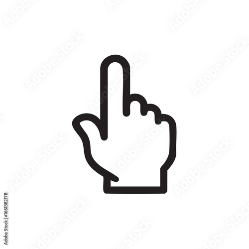 A line drawing of a hand with its index finger pointing up.