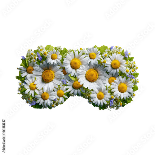 Floral Fantasy: A whimsical sleep mask crafted from daisies on a transparent background