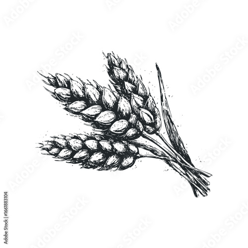 Hand drawn wheat stalks with detailed texture and artistic sketch style