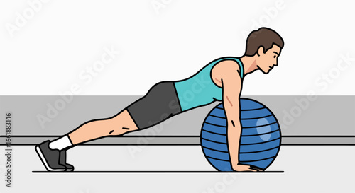 Man Performing Stability Ball Plank Exercise.