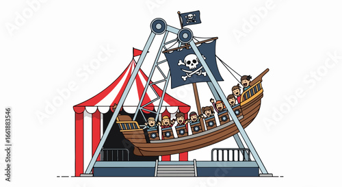 Rotating Pirate Ship Amusement Ride at a Carnival.