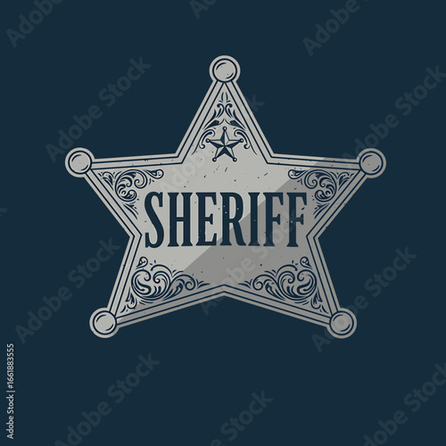 Vintage sheriff star badge design with ornate details and a dark background, ideal for Western themes