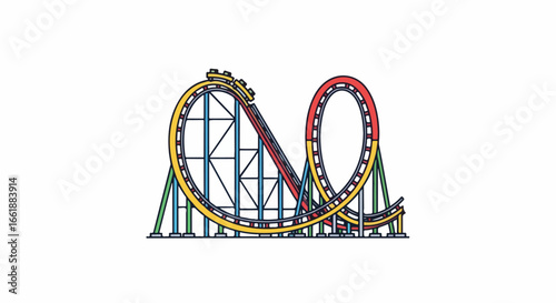Colorful Roller Coaster with Looping Track and Cars.
