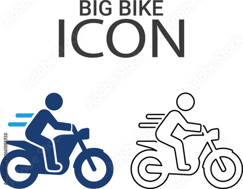 Big bike icons, Line art icons design. Containing car, bike, plane, train, bicycle, motorbike, bus, and scooter icons. Solid icon collection.