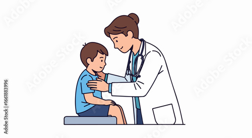 Doctor examining a young boy patient during a medical checkup.