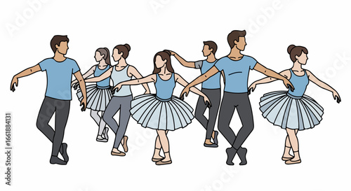 Ballet Dancers in Pastel Blue Tutus and Leotards.