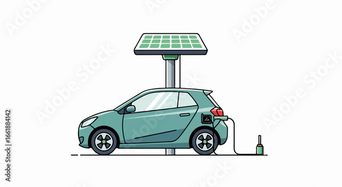 Electric car charging with solar power station, eco-friendly transportation.